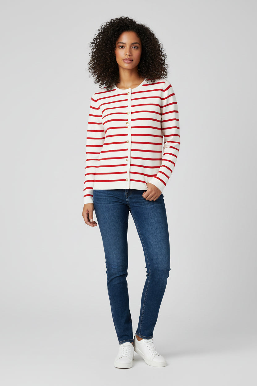 Women’s  Round Neck Striped Knitted Cardigan