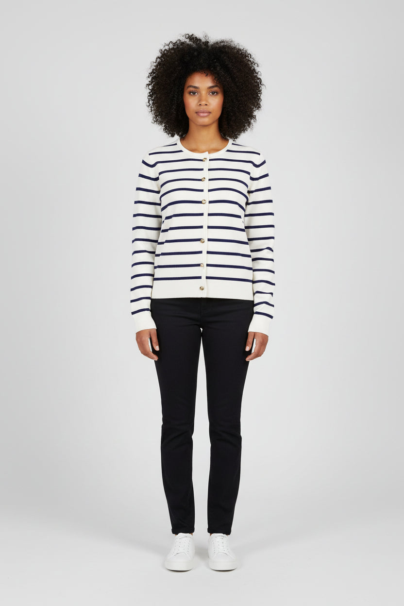 Women’s  Round Neck Striped Knitted Cardigan