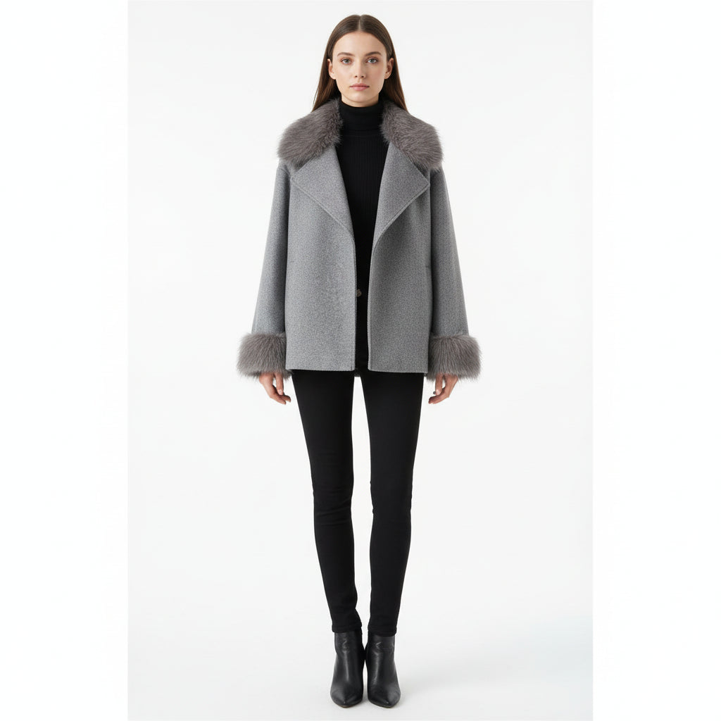 Women’s Mid-Length Hooded Wool Cape Coat with Belt