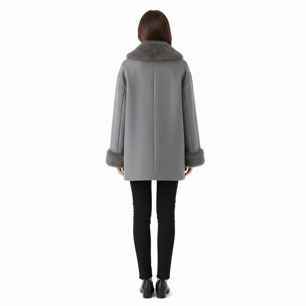 Women’s Mid-Length Hooded Wool Cape Coat with Belt