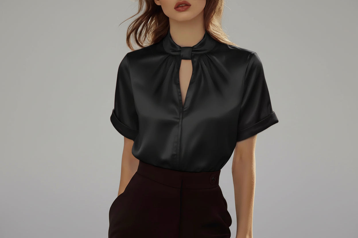 Women’s Satin Short Sleeve Blouse Commuter Top
