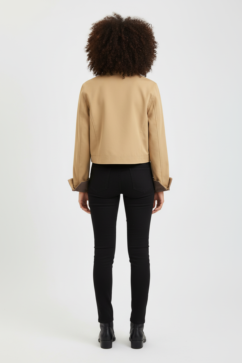 Full body back view tan jacket