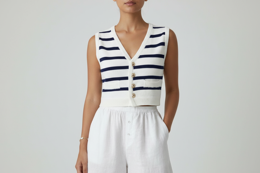 Women’s Sleeve-less Knitted Striped Vest Pullover