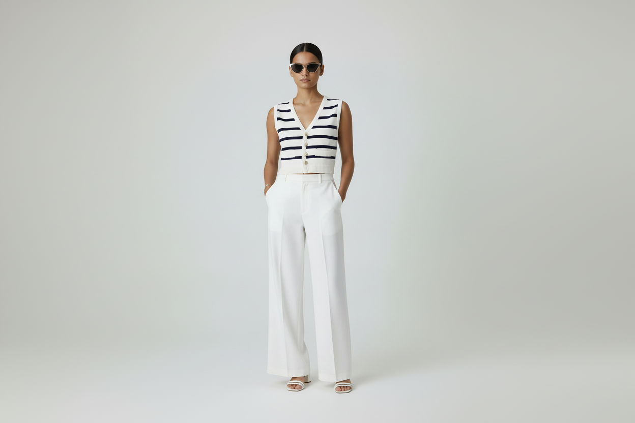 Women’s Sleeve-less Knitted Striped Vest Pullover