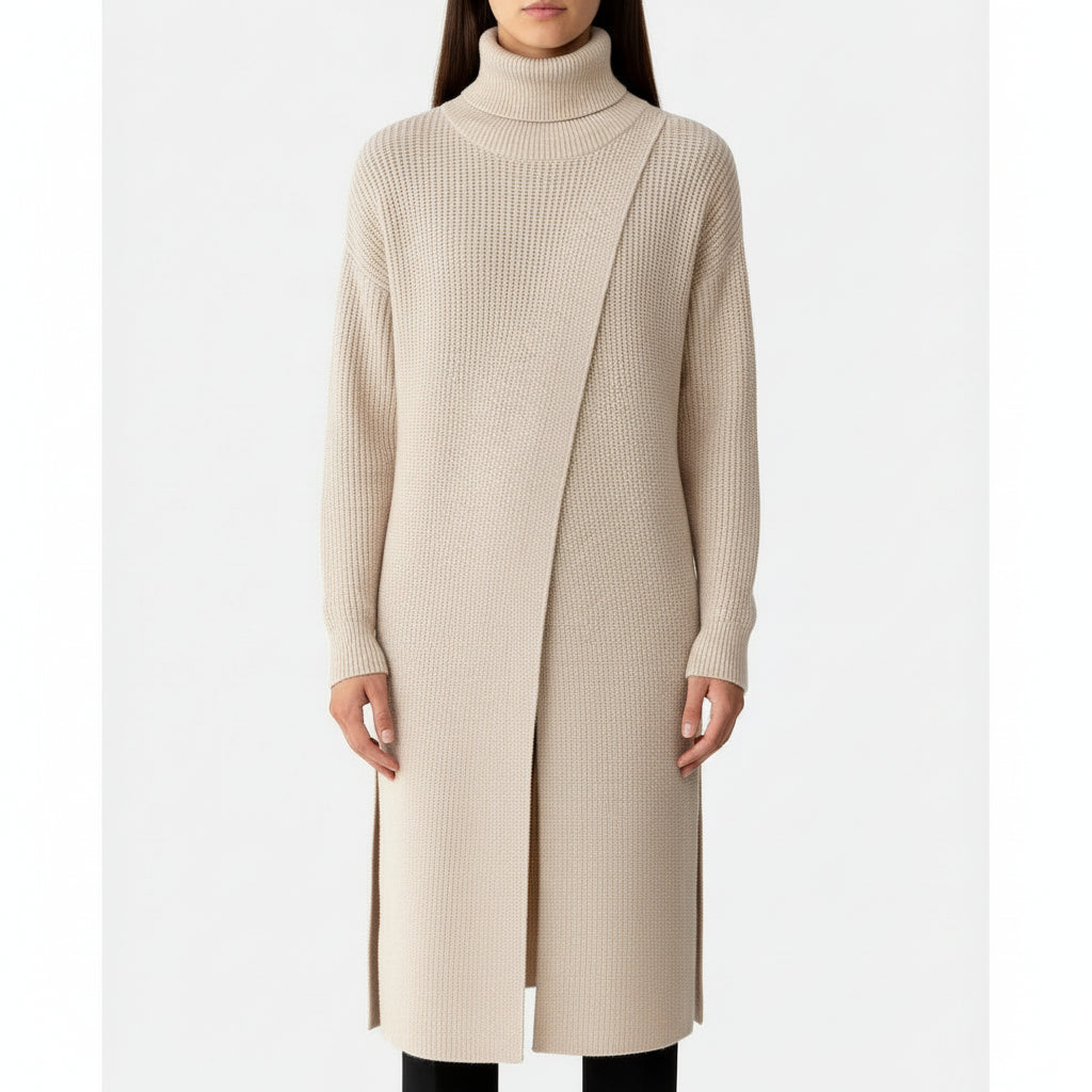 Women’s Slim Fit Long Knit Turtleneck Sweater with Side Slits