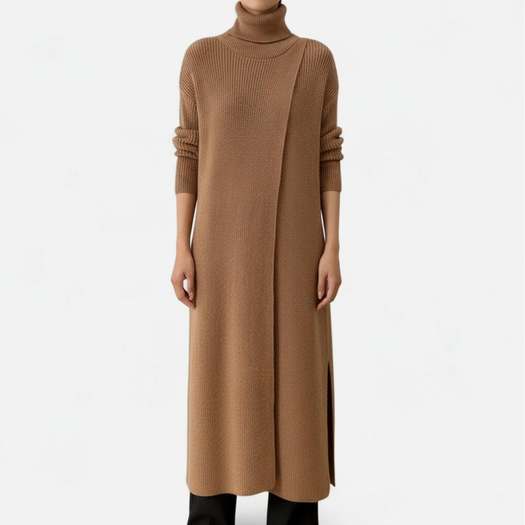 Women’s Slim Fit Long Knit Turtleneck Sweater with Side Slits