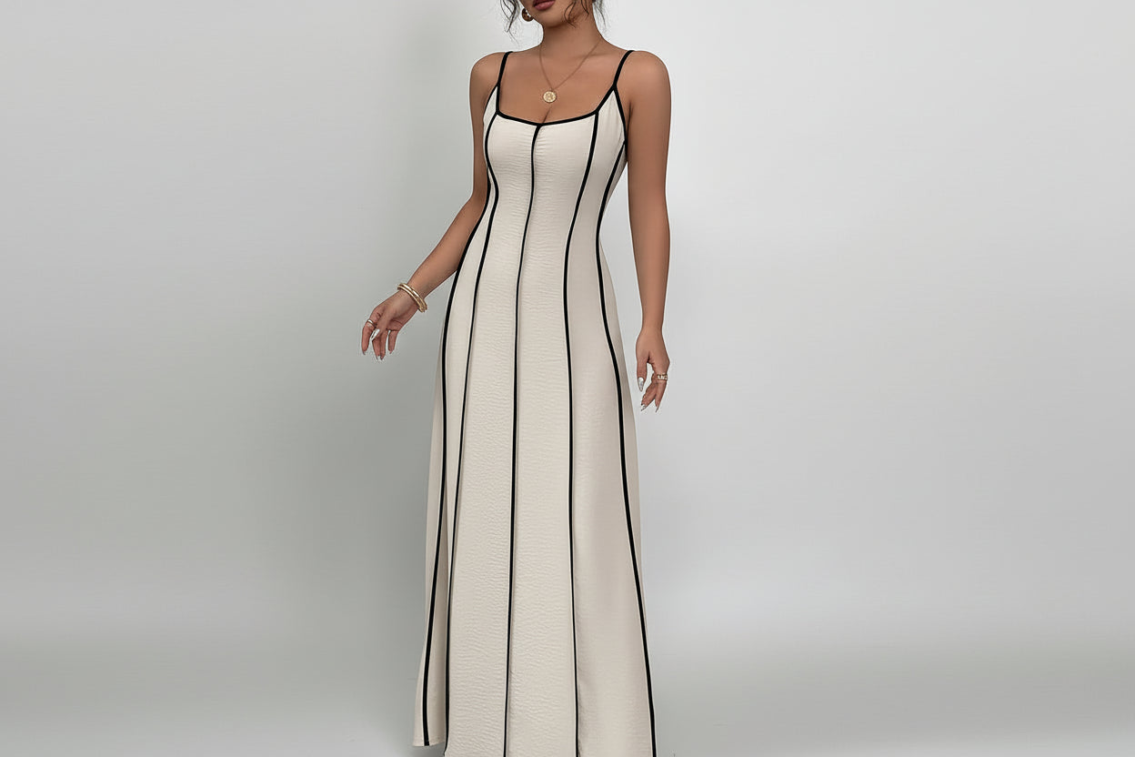 Women’s Spaghetti-Strap Backless Colorblock Slip Dress