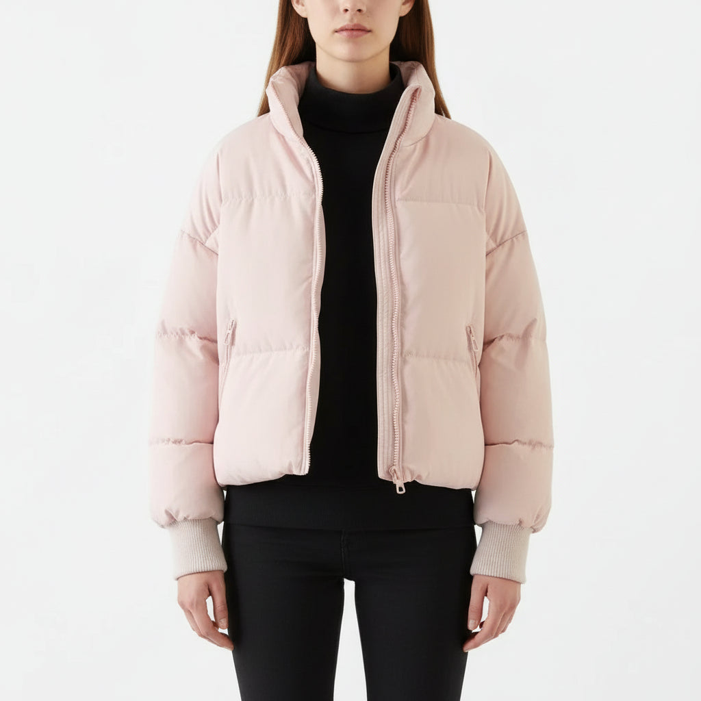 Women’s Stand-Collar Lightweight Padded Zipper Jacket