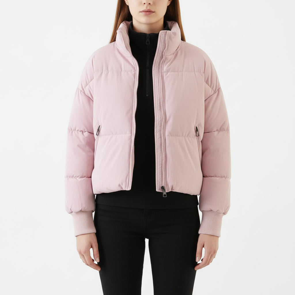 Women’s Stand-Collar Lightweight Padded Zipper Jacket