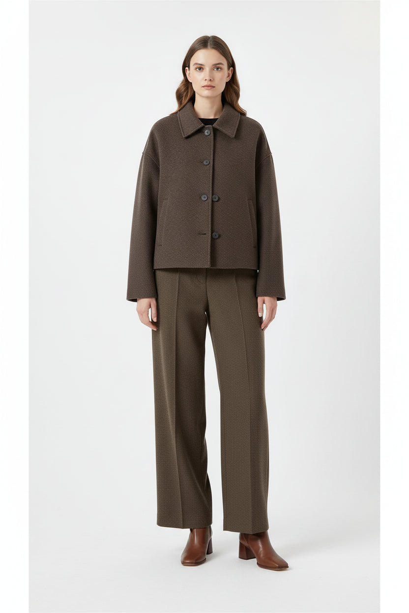 Women’s Street Style Square Collar Short Coat Long Sleeve Loose Fit Jacket