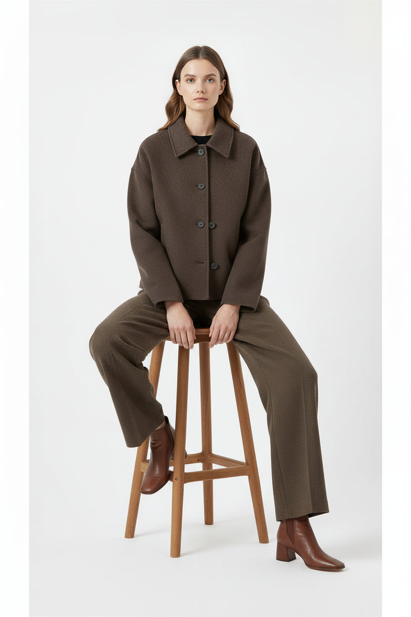 Women’s Street Style Square Collar Short Coat Long Sleeve Loose Fit Jacket