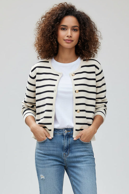 Women’s Striped Knitted Cropped Cardigan Sweater