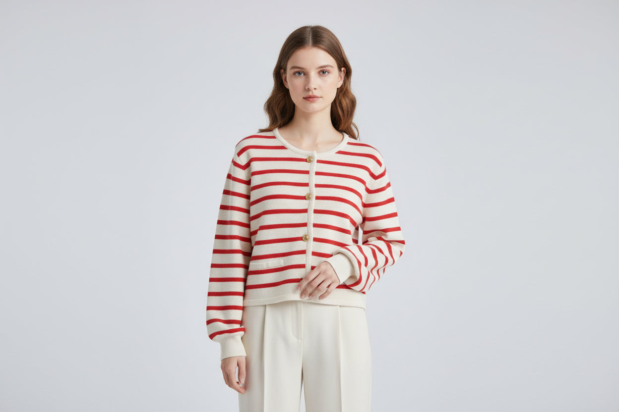 Women’s Striped Knitted Cropped Cardigan Sweater