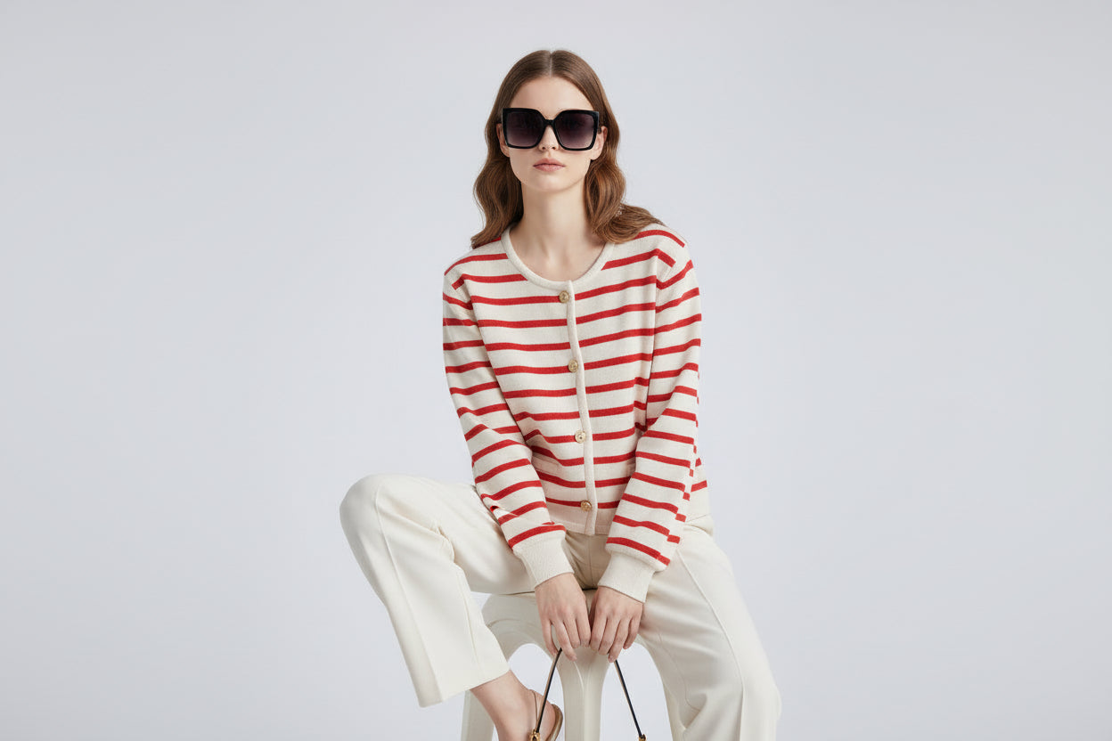 Women’s Striped Knitted Cropped Cardigan Sweater