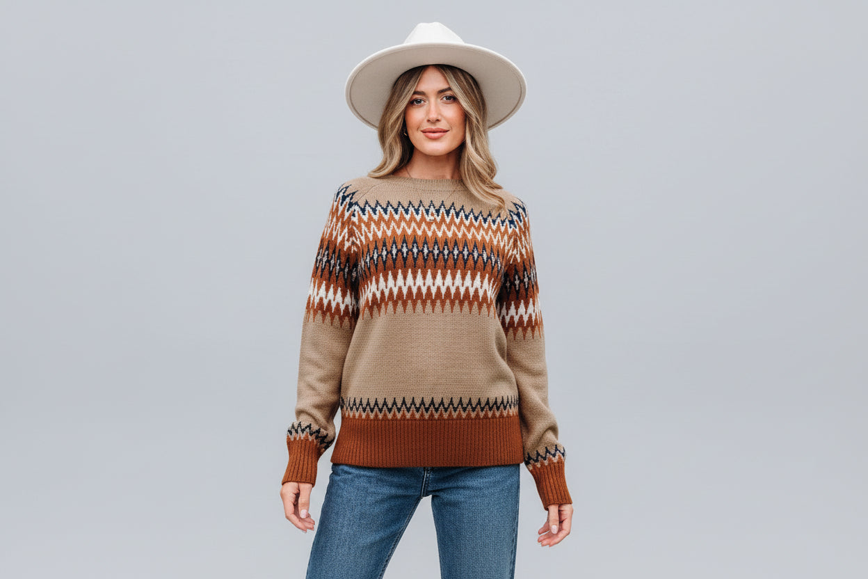 Women’s Striped Contrast Color Vintage Pullover Sweater