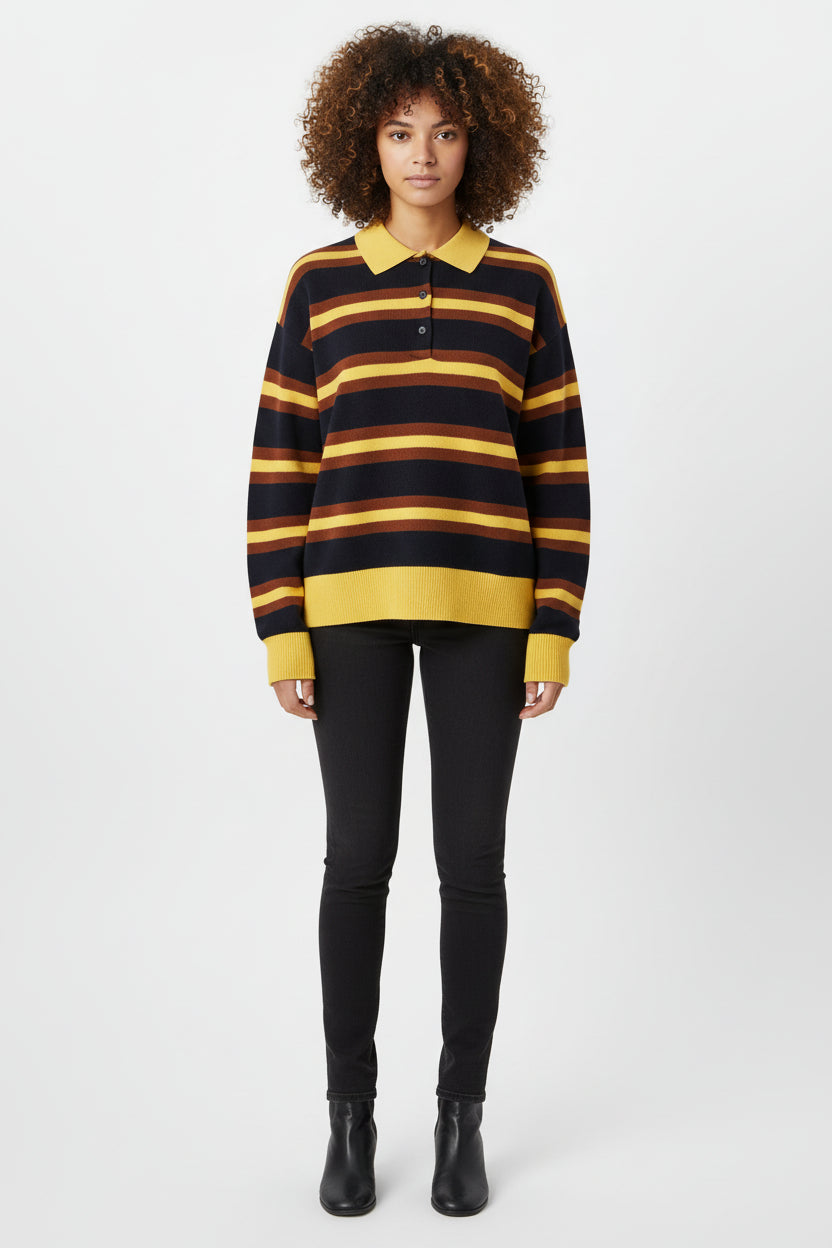 Women’s Striped Polo Collar Knitted Sweater