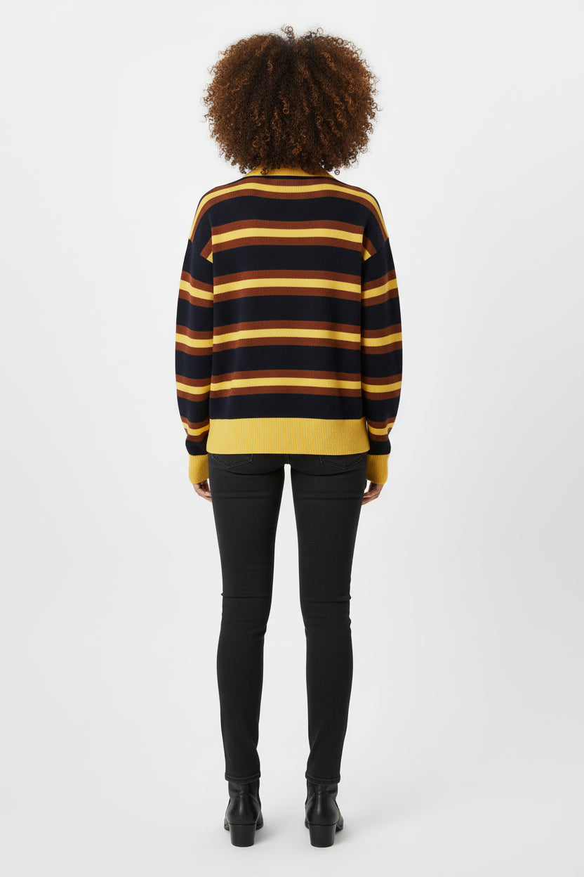 Women’s Striped Polo Collar Knitted Sweater