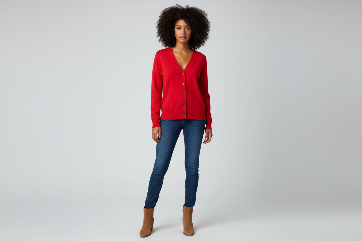 Women’s V-Neck Long Sleeve  Knit Cardigan Sweater