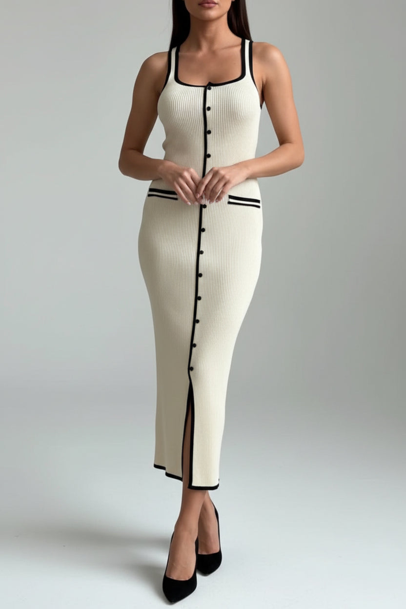 Women’s Vest-Style Contrast Color Knitted Dress