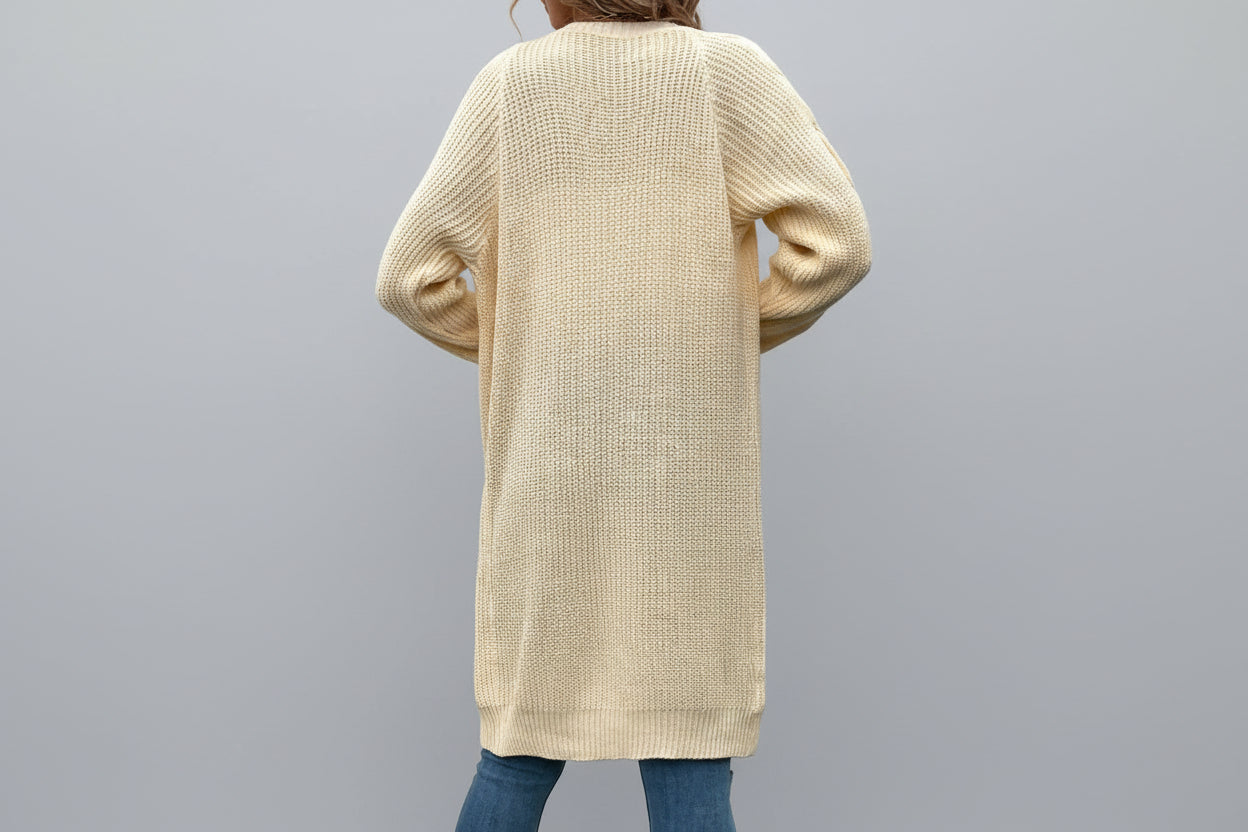 Women’s Knit Cardigan Sweater with Hemp Pattern