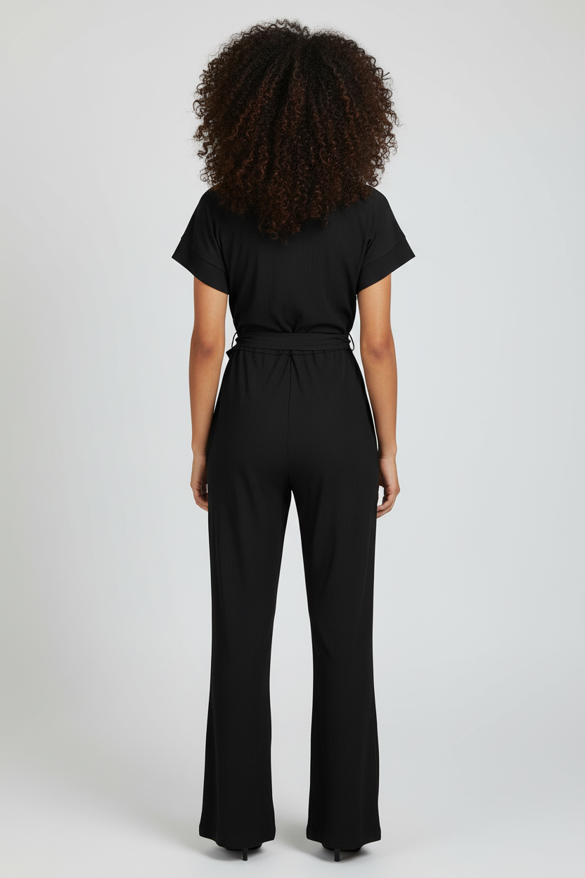 Black wrap jumpsuit - full body back