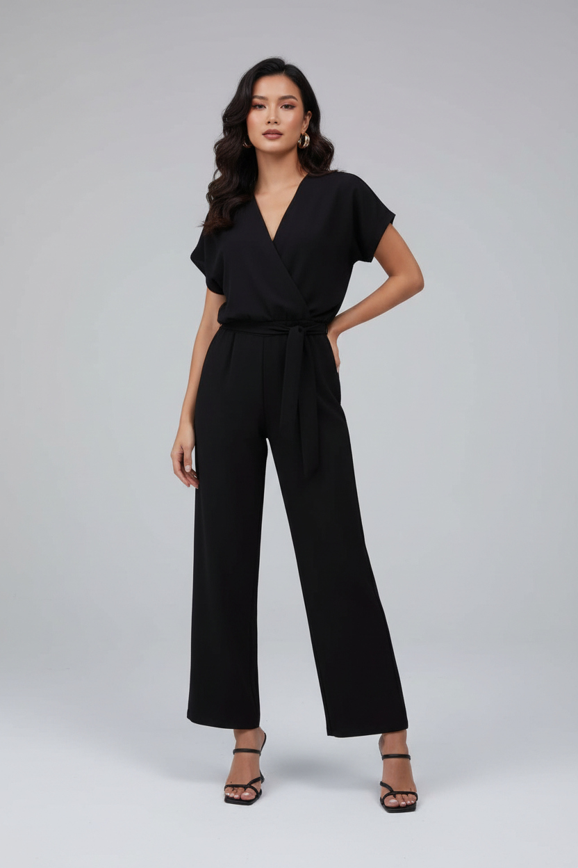 Black wrap jumpsuit - full body front