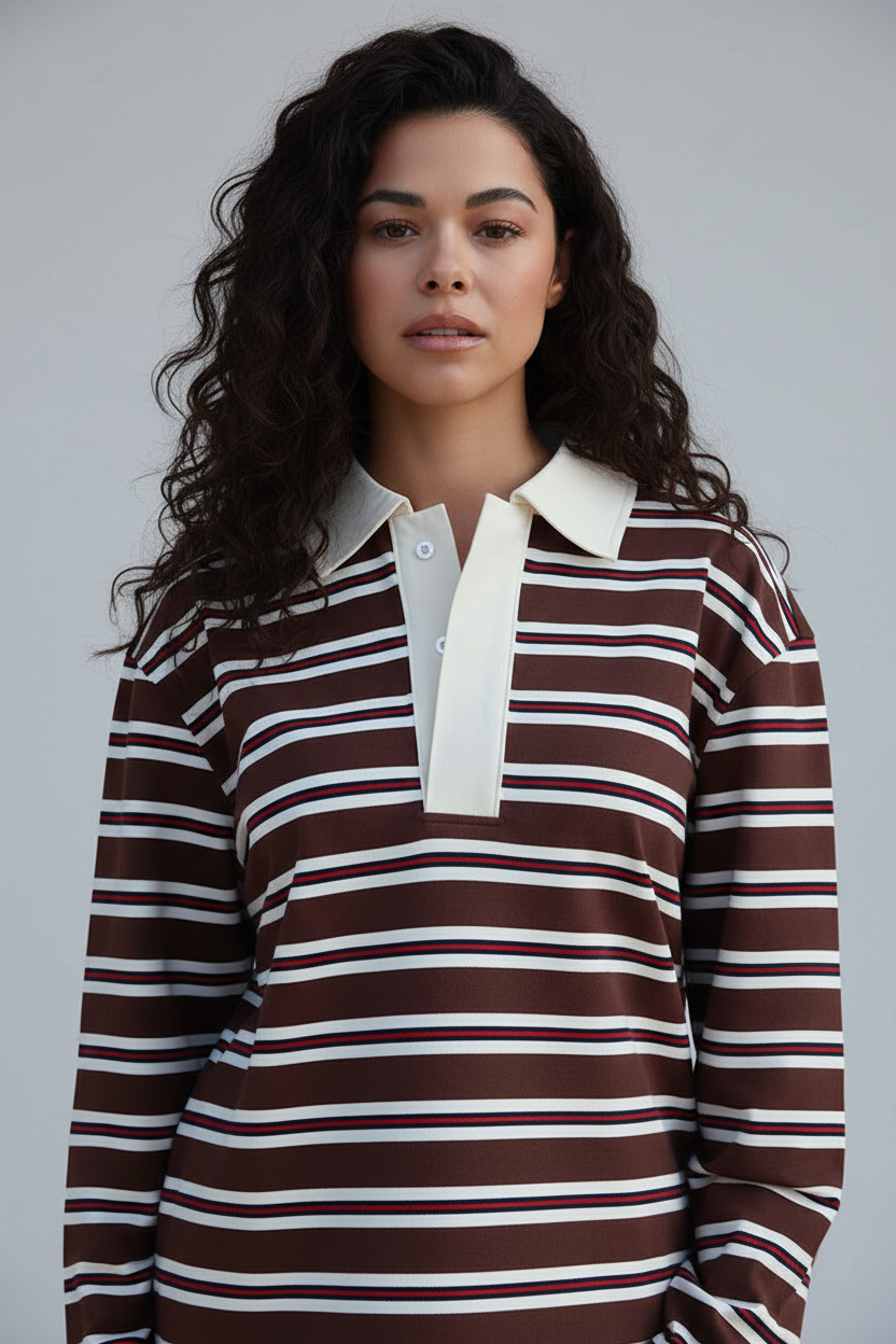 Brown striped polo - cropped