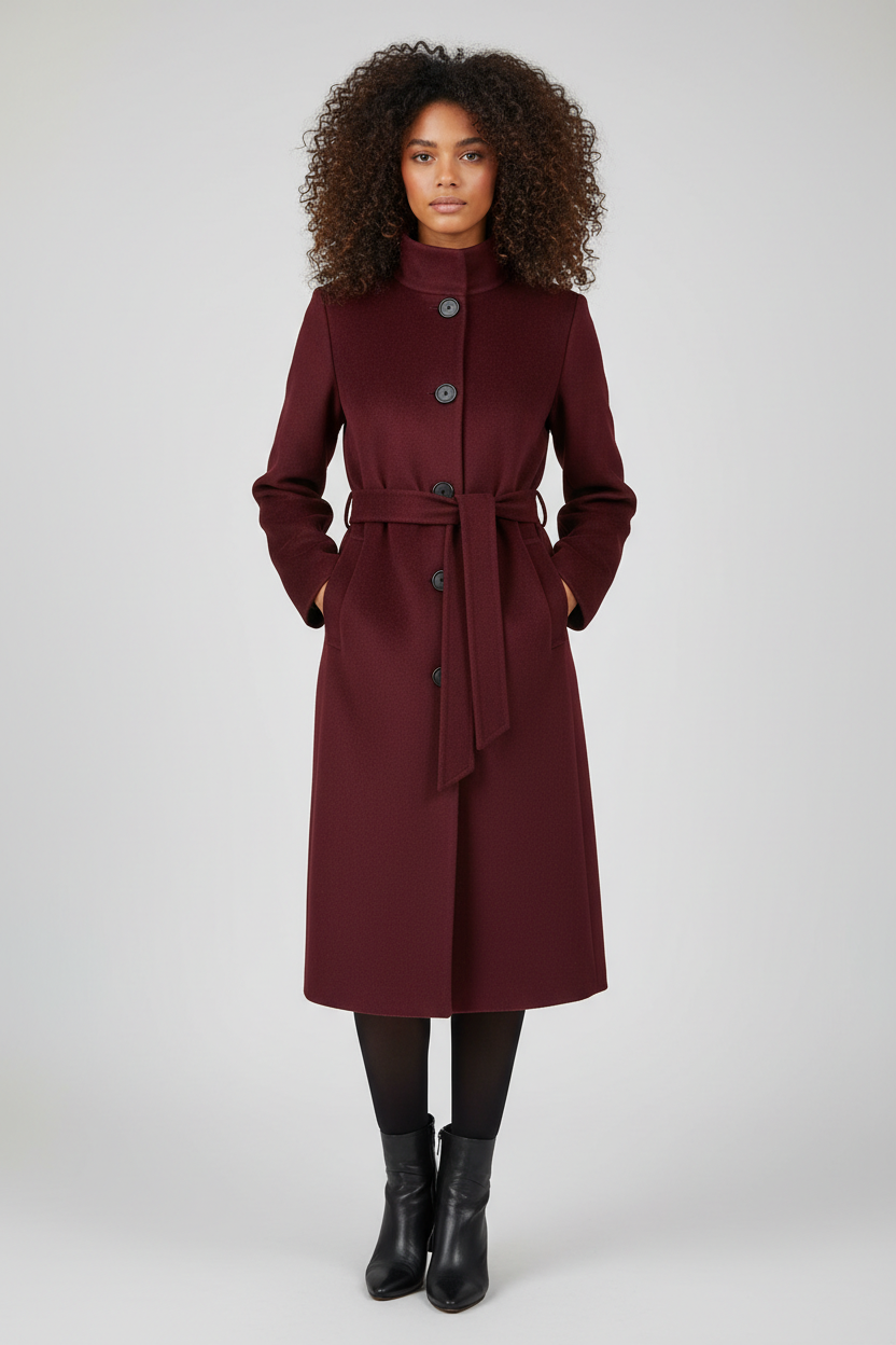 Burgundy coat - full body front