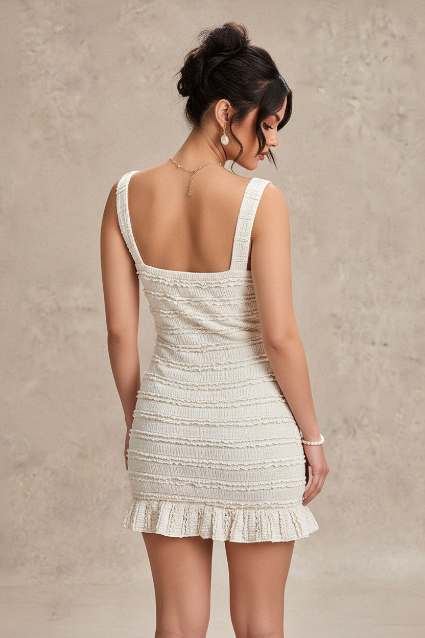 Cream textured dress - full body back