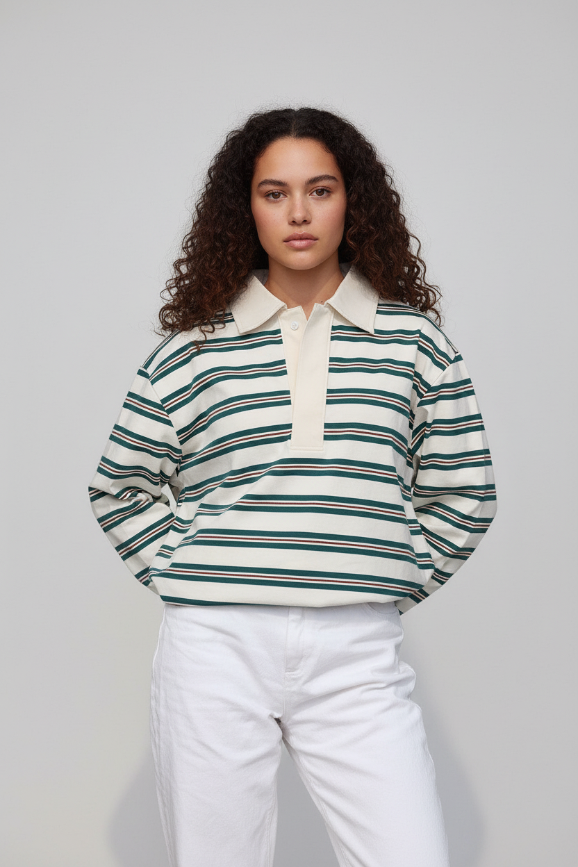 Green striped polo - cropped