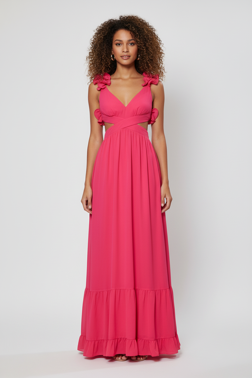 Hot pink maxi dress - full body front