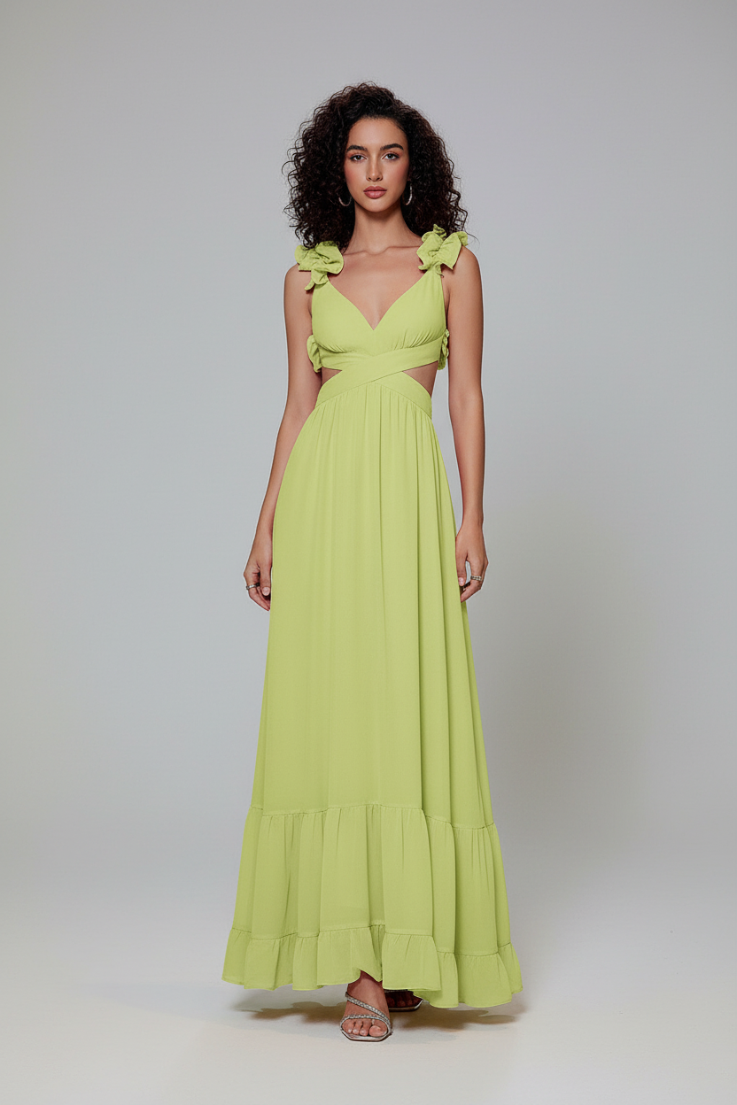 Lime green maxi dress - full body front