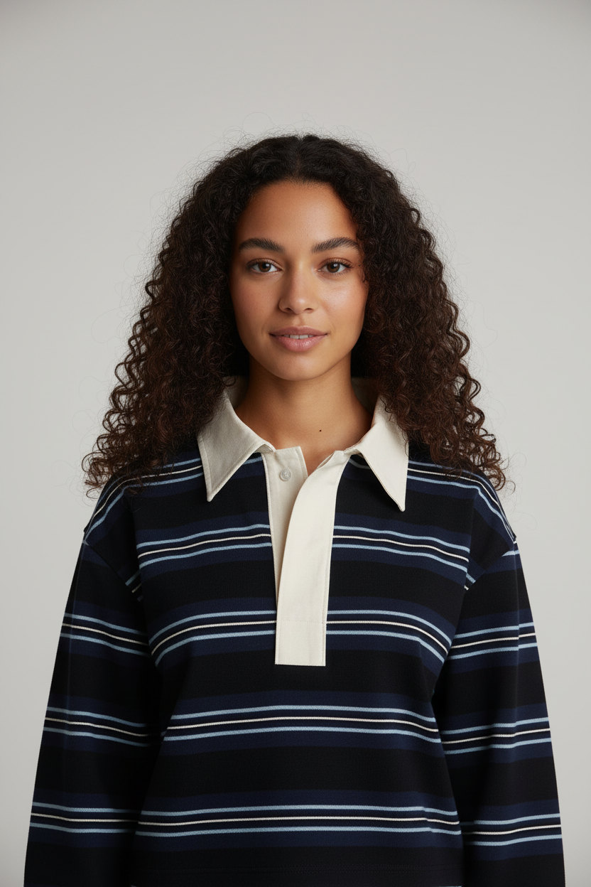 Navy striped polo - cropped