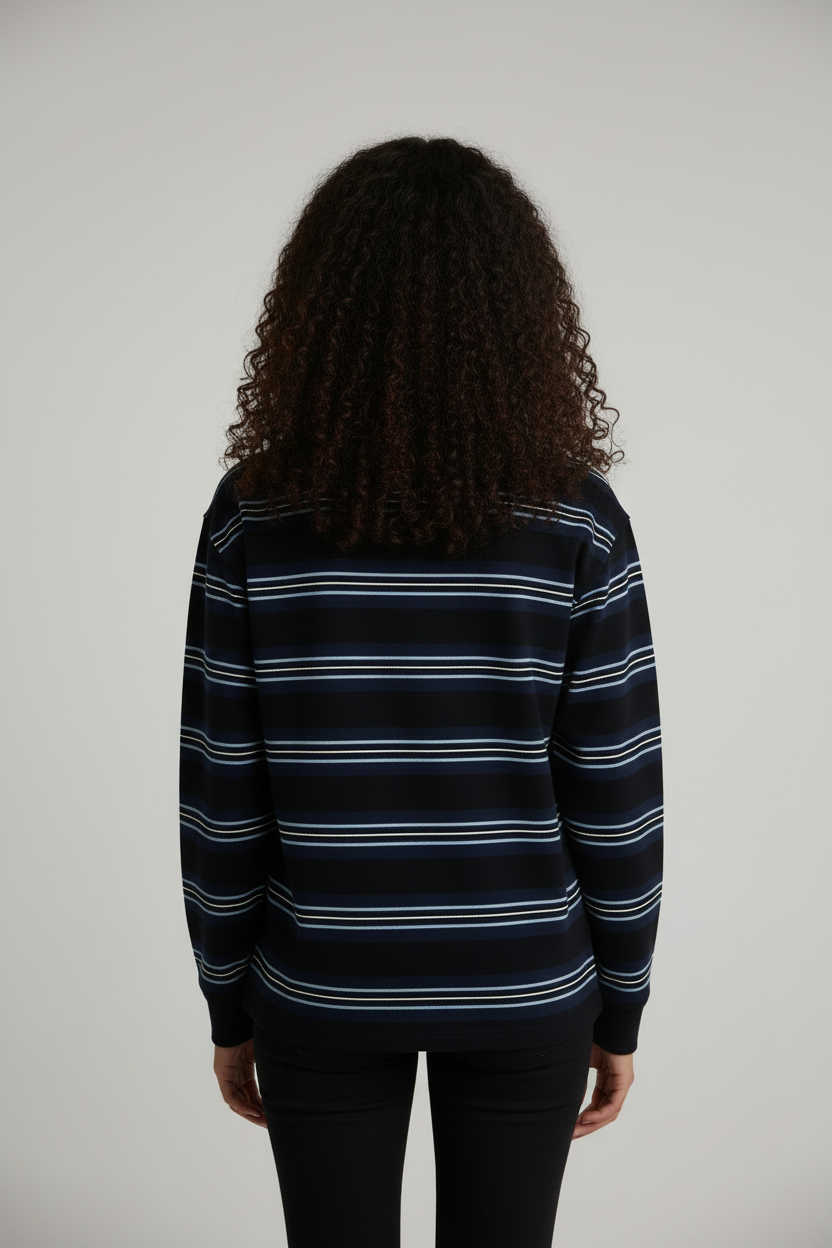 Navy striped polo - full body back