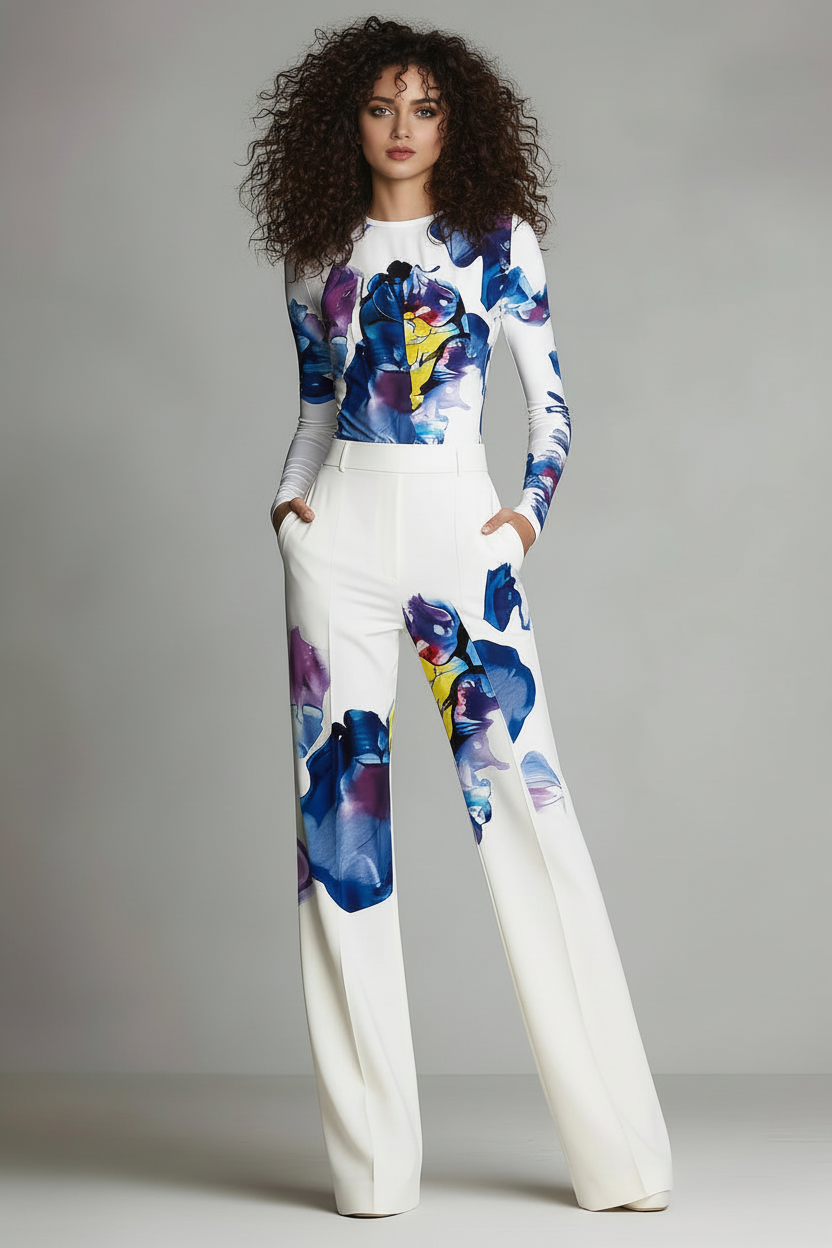 White floral print set - full body front